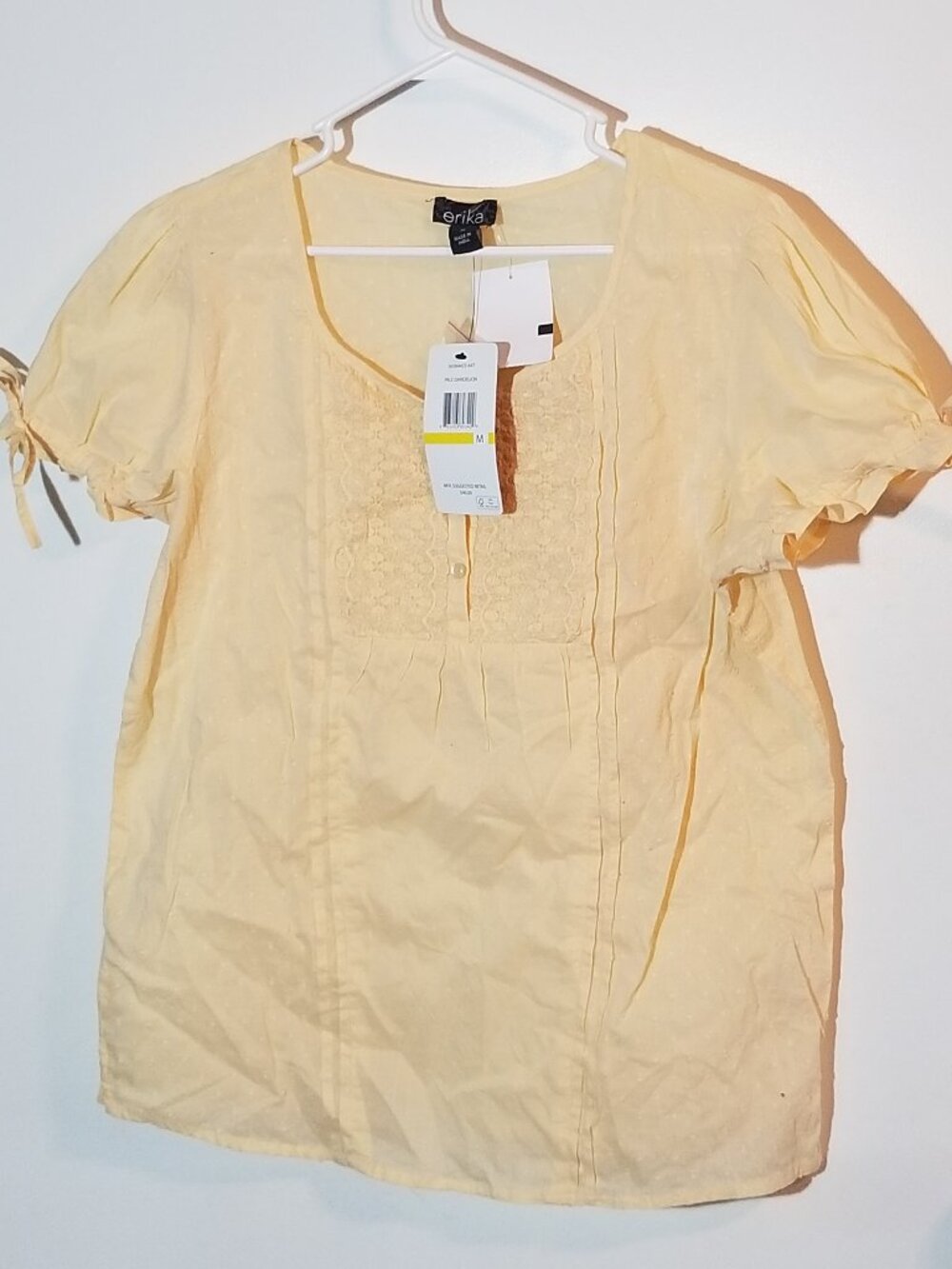 Yellow lace embroidered babydoll blouse NWT